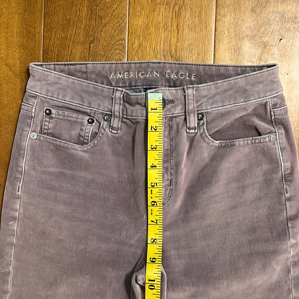American Eagle Super Stretch Lavender Hi-Rise Crop Flare Jeans Size 2 Corduroy - Picture 5 of 12
